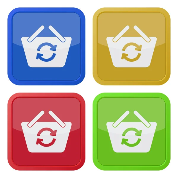Quatre icônes de couleur carrée - panier rafraîchir — Image vectorielle