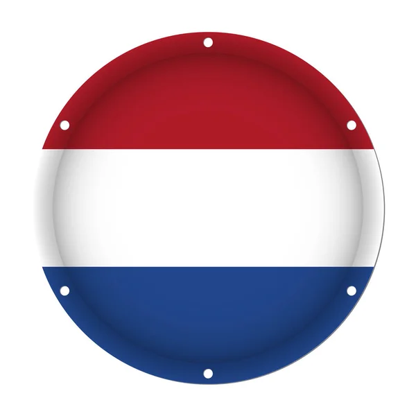 Round metallic flag with screw holes - Netherlands — Stock Vector