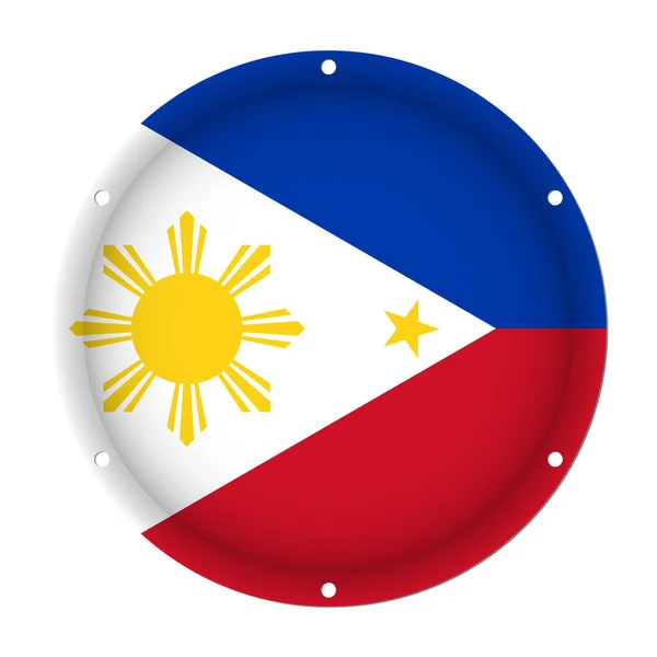 Круглый металлический флаг - Филиппины с винтовыми отверстиями — стоковый вектор