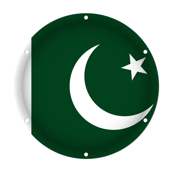 Bandera metálica redonda de Pakistán con orificios de tornillo — Vector de stock