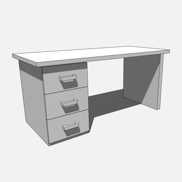 3D image - grayscale desk with three drawers — Stock Vector