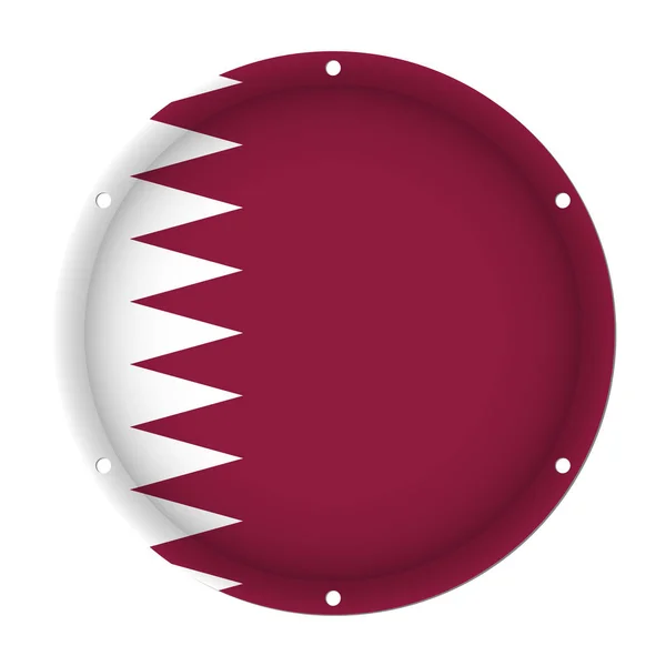 Bandeira metálica redonda do Qatar com furos de parafuso — Vetor de Stock