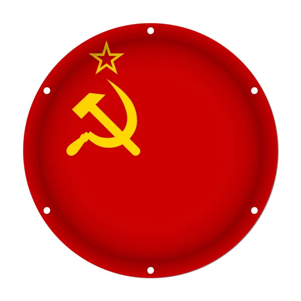 Round metallic flag of Soviet Union, screw holes — Stock Vector