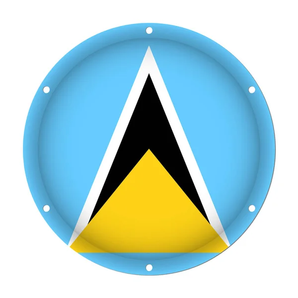 Runda metallic flagga - Saint Lucia med skruvhål — Stock vektor