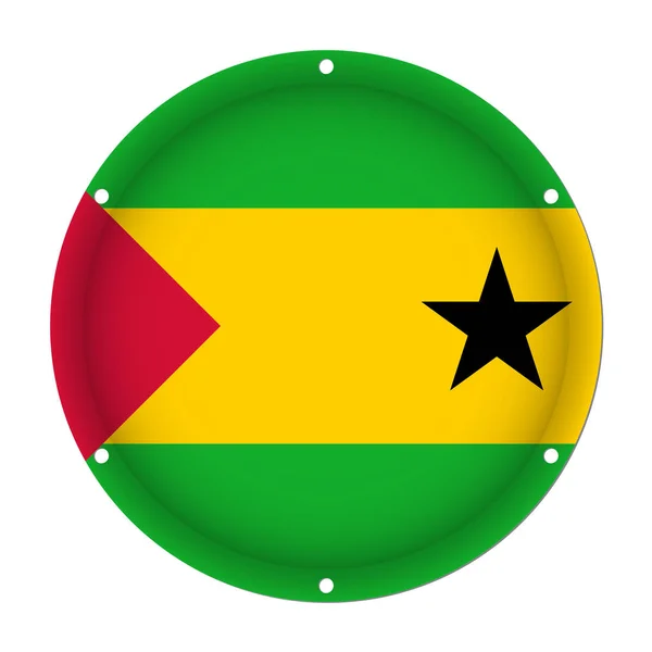 Круглый металлический флаг - Сан-Томе и Принсипи — стоковый вектор