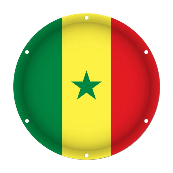 Kerek fém Szenegál zászlaja a számítógépház csavarhelyeinek — Stock Vector