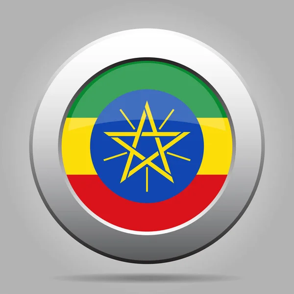 Flagge Äthiopiens. metallgrauer runder Knopf. — Stockvektor