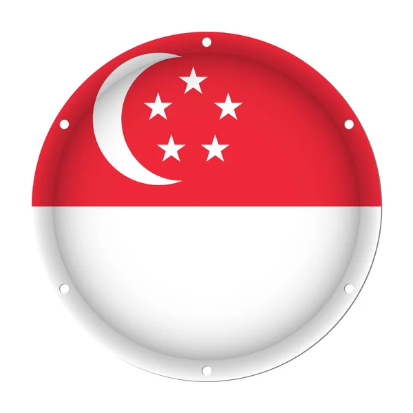 Bendera metalik bulat Singapura dengan lubang sekrup - Stok Vektor