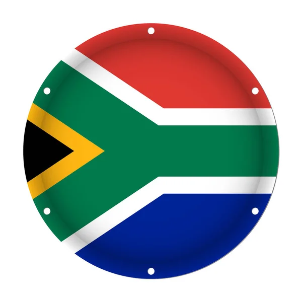 Bandera metálica redonda de Sudáfrica, agujeros de tornillo — Vector de stock