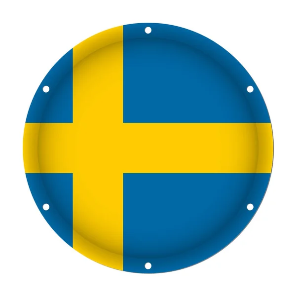 Bandera metálica redonda de Suecia con orificios de tornillo — Archivo Imágenes Vectoriales