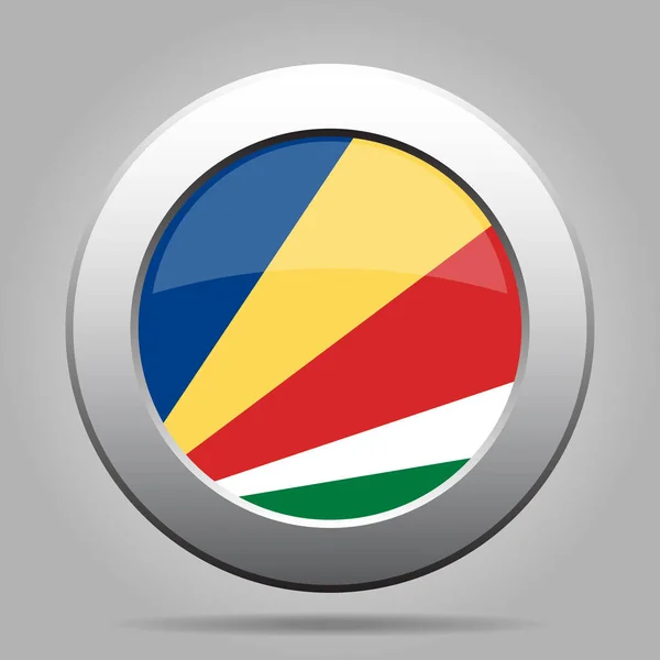 Drapeau des Seychelles. Bouton rond gris métal . — Image vectorielle