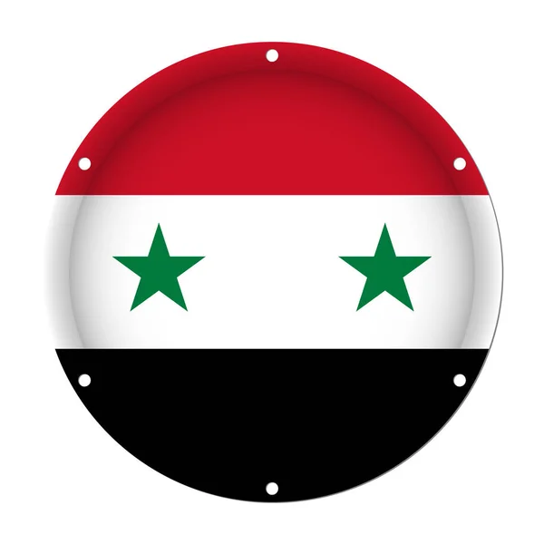 Round metallic flag of Syria with screw holes — Stock Vector