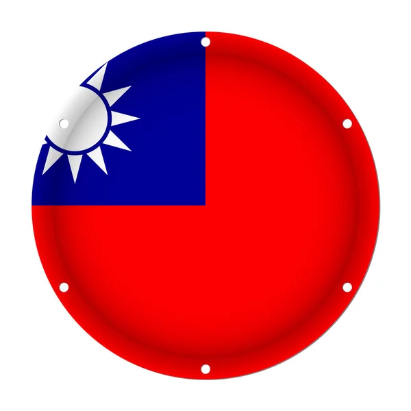 Στρογγυλή μεταλλική σημαίας της Ταϊβάν με οπές βιδών — Διανυσματικό Αρχείο