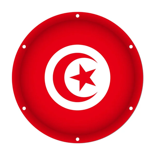 Στρογγυλή μεταλλική σημαία της Τυνησίας με οπές βιδών — Διανυσματικό Αρχείο