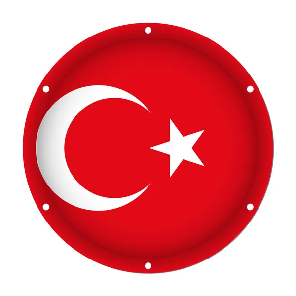 Round metallic flag of Turkey with screw holes — Stock Vector