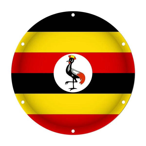 Runde metallische Flagge von Uganda mit Schraubenlöchern — Stockvektor