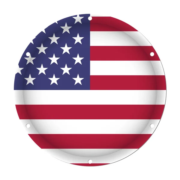 Round metallic flag of USA with screw holes — Stock Vector
