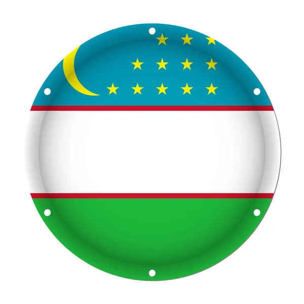Круглі металеві прапор Узбекистану отвори для гвинтів — стоковий вектор