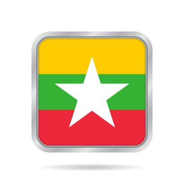 Myanmar, parlak metalik gri kare düğme bayrağı