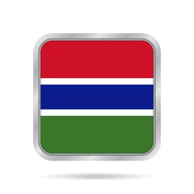 Gambiya Cumhuriyeti bayrağı. Parlak metalik gri kare düğme.