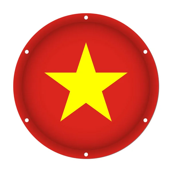 Round metallic flag of Vietnam with screw holes — Stock Vector