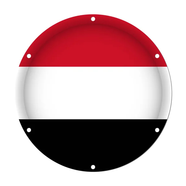 Kerek fém Jemen zászlaja a számítógépház csavarhelyeinek — Stock Vector