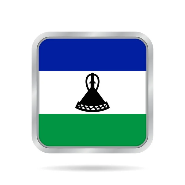 Vlag van Lesotho, glanzende metallic grijze vierkante knop — Stockvector