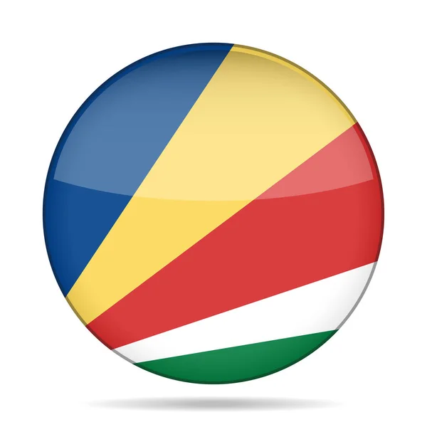 Флаг Сейшельских островов. Блестящая круглая кнопка . — стоковый вектор