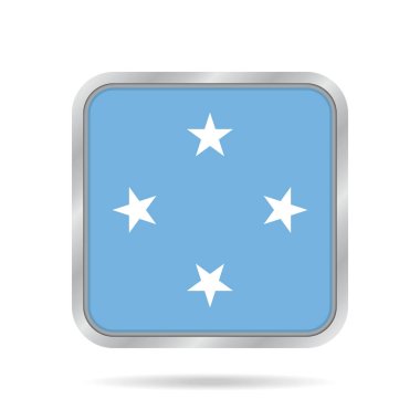 Mikronezya bayrağı. Metalik gri kare düğme.