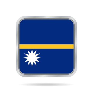 Nauru Cumhuriyeti bayrağı. Parlak metalik gri kare düğme.