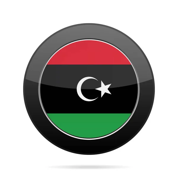 Прапор Лівії. Блискучі чорна кругла кнопка. — стоковий вектор