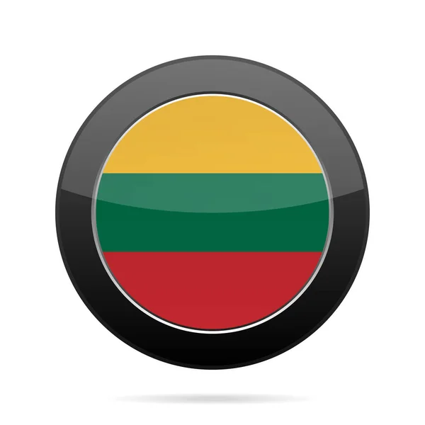 Flaga Litwy. Błyszczący czarny okrągły przycisk. — Wektor stockowy
