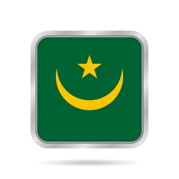 Bendera Mauritania. Tombol bujur sangkar abu-abu logam . - Stok Vektor