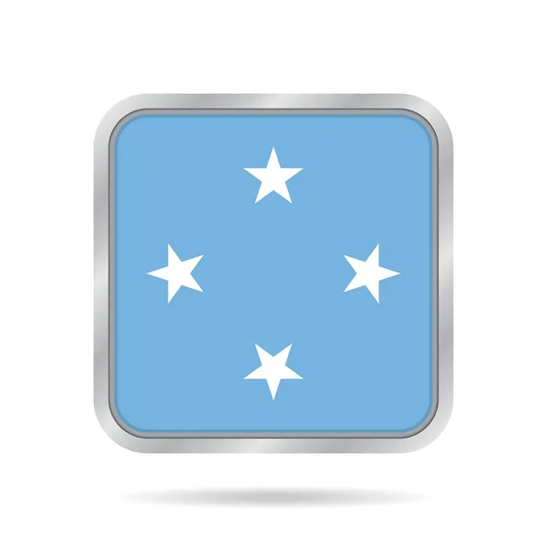 Vlag van Micronesia. Metallic grijze vierkante knop. — Stockvector