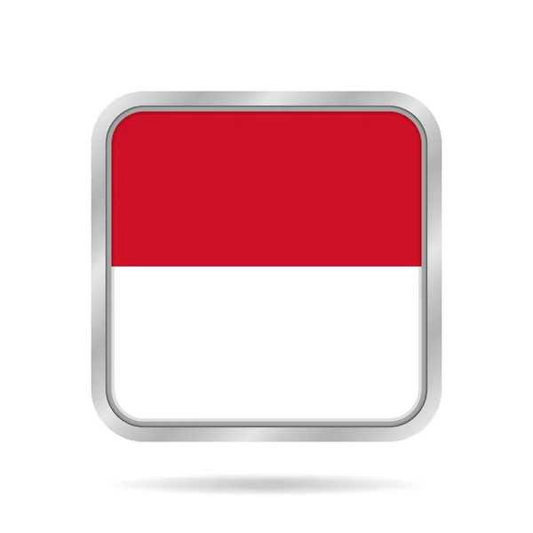 Flag of Monaco. Shiny metallic gray square button. — Stock Vector