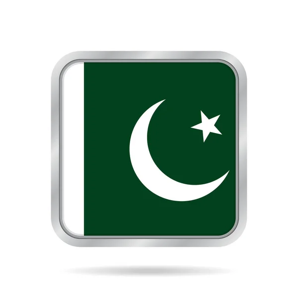 Pakisztán zászlaja. Fémes szürke négyzet gomb. — Stock Vector