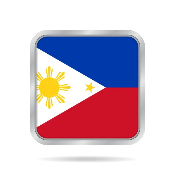 Σημαία των Φιλιππίνων. Μεταλλικό γκρι τετράγωνο κουμπί. — Διανυσματικό Αρχείο