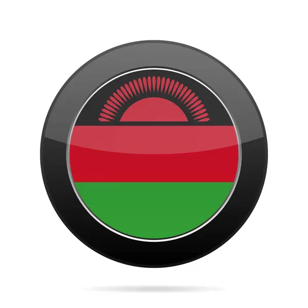 Bandera de Malawi. Brillante botón redondo negro . — Vector de stock