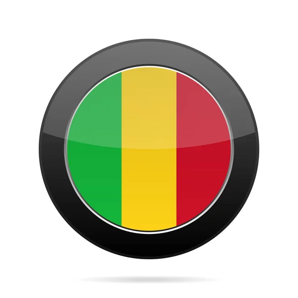 Mali zászlaja. Fényes fekete kerek gomb. — Stock Vector