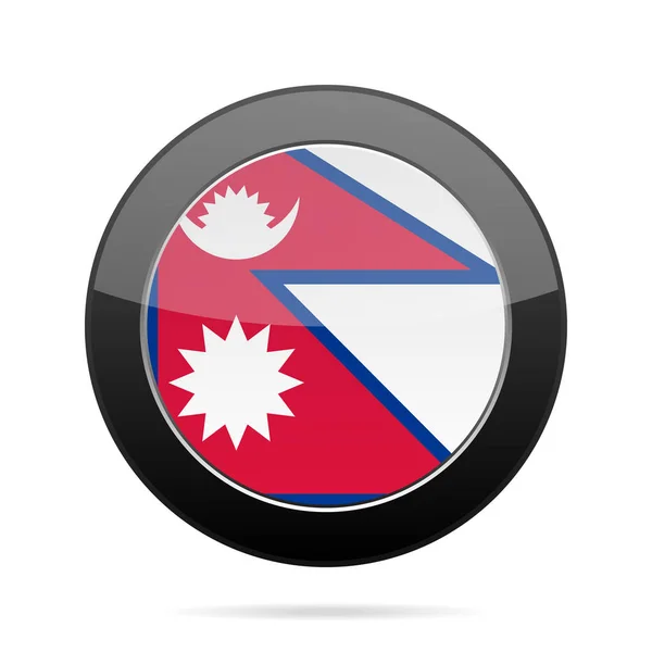 Σημαία του Νεπάλ. Γυαλιστερό μαύρο στρογγυλό κουμπί. — Διανυσματικό Αρχείο