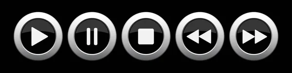 Black metallic music control buttons set — Stock Vector