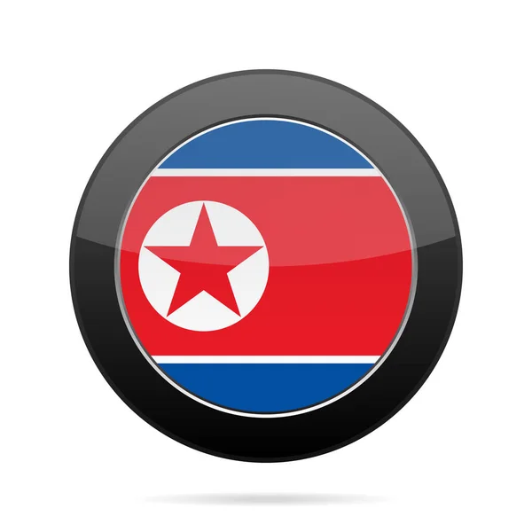 Flag of North Korea. Shiny black round button. — Stock Vector