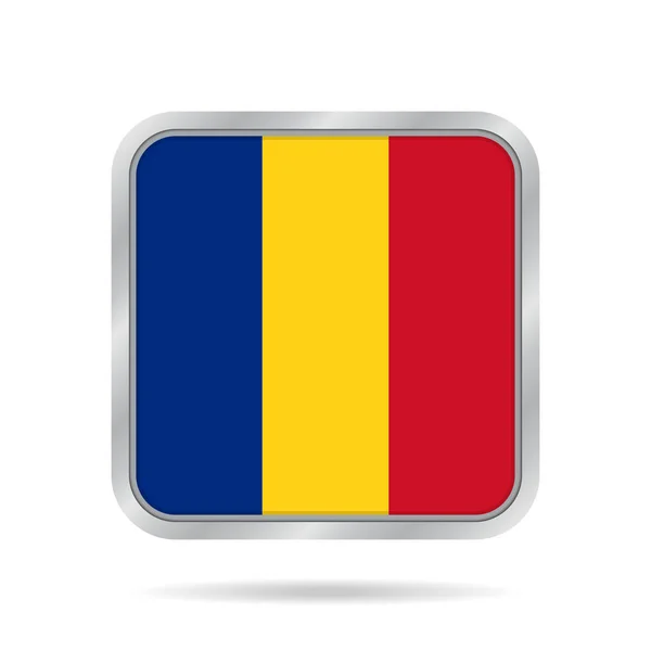 Nationale Vlag Van Roemenië Glanzende Metallic Grijze Vierkante Knop Met — Stockvector