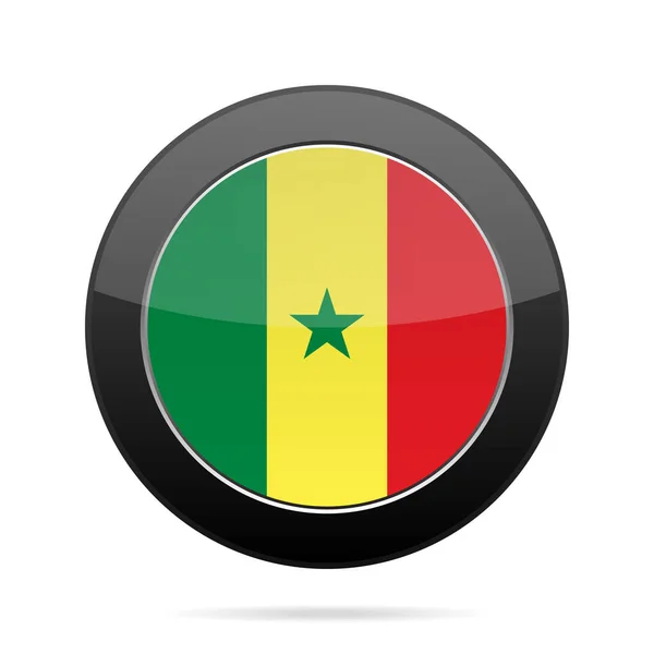 Bandeira Nacional Senegal Botão Redondo Preto Brilhante Com Sombra —  Vetores de Stock