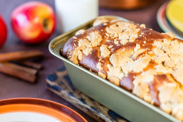 Homemade cake. Homemade pastries. Yeast crumble cake. Sweet dessert. Food on a plate. A sweet meal. Kitchen utensils.