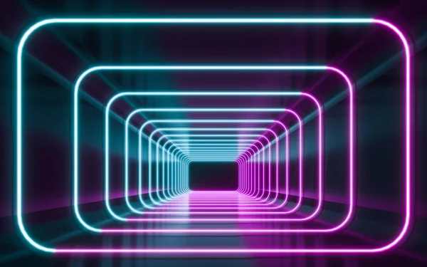 Futuristic Sci Blue Purple Neon Tube Lights Glowing Rendering — Stock Photo, Image