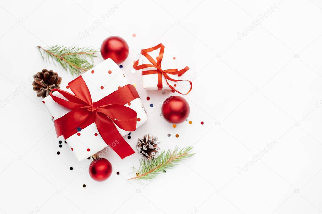 White festive winter background with decorations