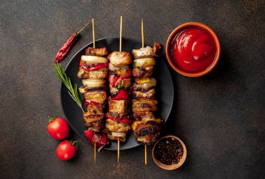 Barbekü soslu ızgara şiş kebap.