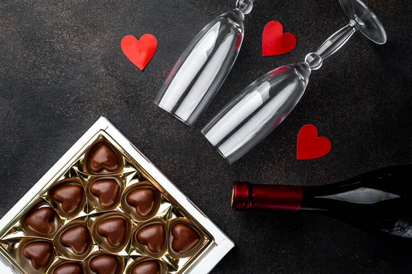 Шоколадные Конфеты Алкоголь День Святого Валентина — стоковое фото
