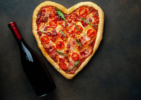 Pizza and wine. Valentines day concept.